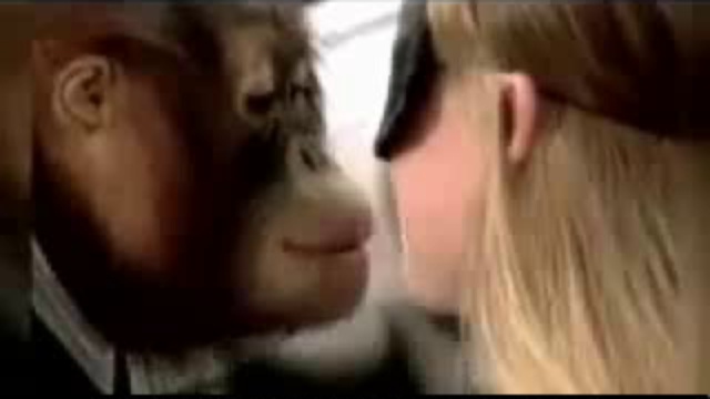 Самый жесткий поцелуй. Обезьяна целует девушку. Смешной ролик обезьянке шепчет на ушко.