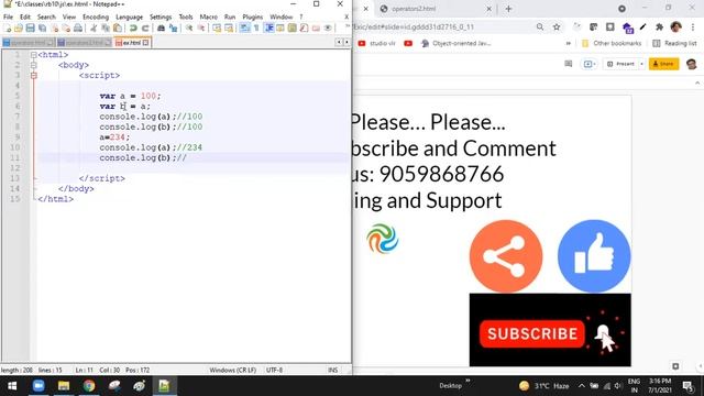 Primitive types and reference types in javascript || Javascript Training Videos In telugu || Video2