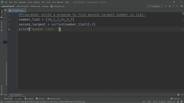 Find 2nd Largest Number From List | Program 68 | Solutions For Python 100 Exercises | CodingFacts