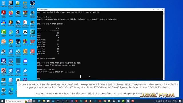 ORA-00979: not a GROUP BY expression - Oracle Database 12c Error Messages смотреть онлайн
