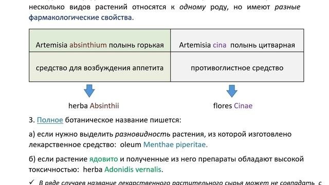 Семинар 10. Часть 2. Фармацевтическая терминология. Ботаническая номенклатура.