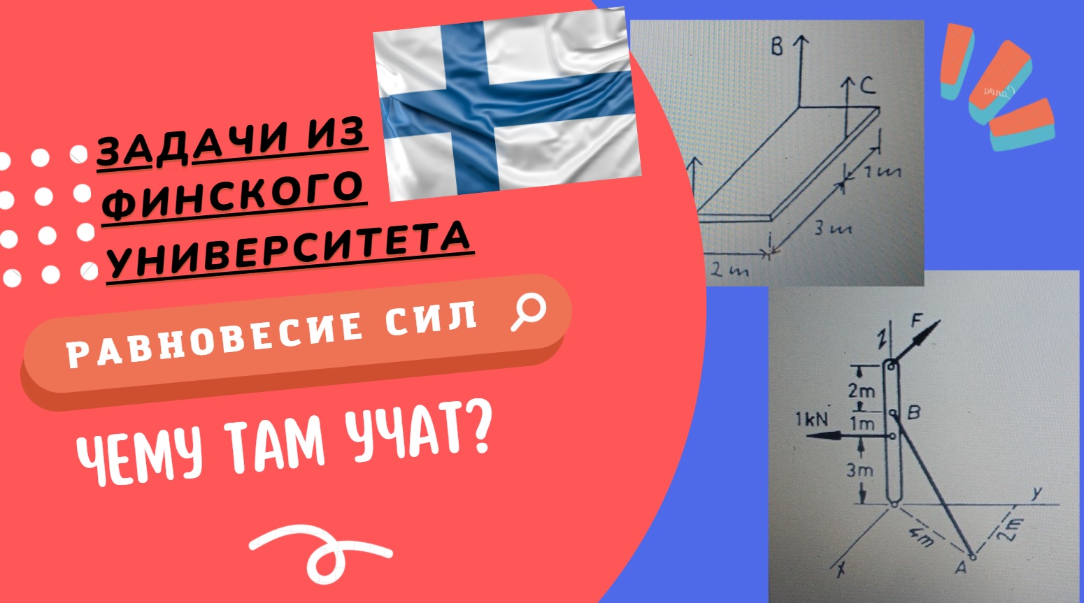 Теоретическая механика, задачи на равновесие произвольной системы сил. Решаю задачи из финского унив