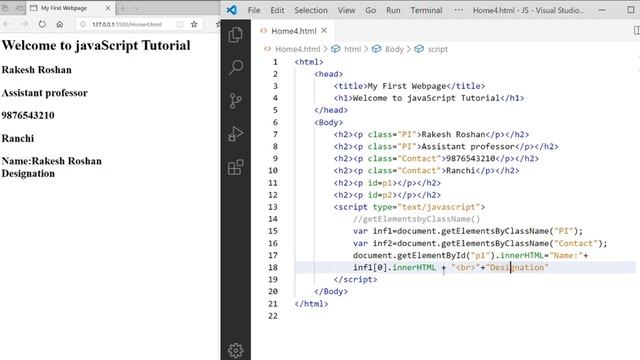 #33 JavaScript Tutorial in Hindi: getElementsByClassName() and innerHTML in JavaScript
