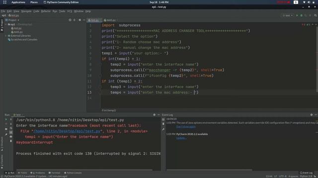 Create own hacking tool with python (mac changer script)