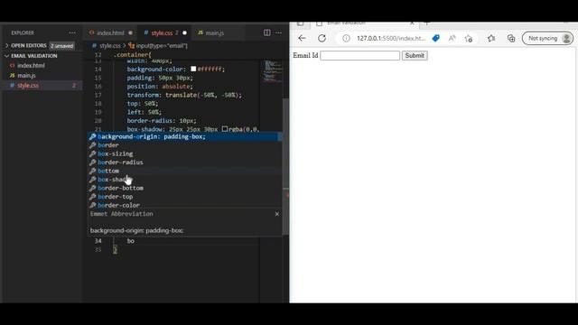 Email validation on frontend with HTML, CSS, JS || Complete code
