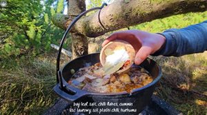 The Best BEEF STEW with Baked Bread in the Forest    Relaxing Cooking with ASMR
