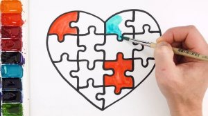 Рисуем и раскашиваем пазл-сердце и губки ! \\ Рисование для девочек! Давайте рисовать  вместе!