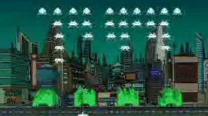 Fry battles space invaders while listening to RUSH