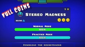 Прохождение Stereo Madness в Geometry Dash. Full Coins.