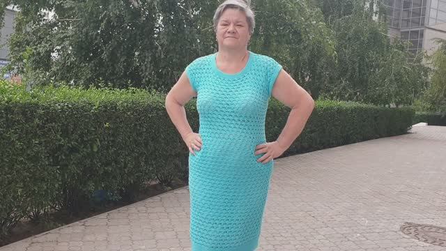 Летнее платье Морская волна спицами Summer dress Sea wave, knitting needles