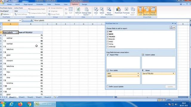 PIVOT TABLE IN EXCEL TELUGU