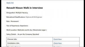 Renault Nissan Walk in Interview | 21st January 2023 – Work (Mahindra World City) | B.E / B.Tech Jo