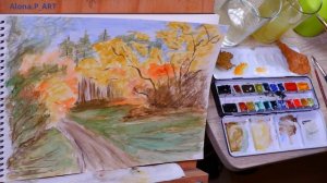 How to paint autumn landscape 😍 | Watercolor painting | Как рисовать осень акварелью 🖌️