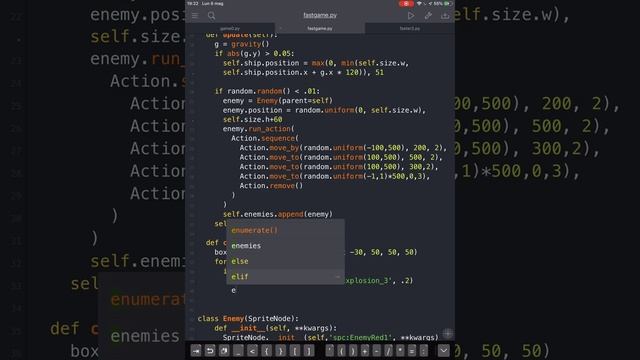 Pythonista game Faster IV - Collisions with enemies