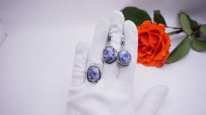Серьги кольцо лазурит натуральный посеребрение комплект гарнитур камни природные 4060 Хорошие Вещи