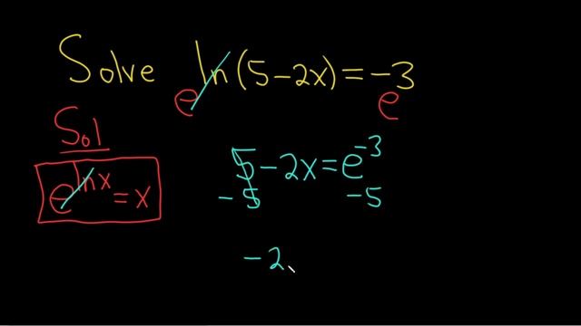 Solve the Logarithmic Equation for x: ln(5 - 2x) = -3 смотреть онлайн