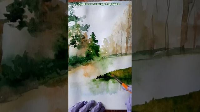 Как с помощью простых движений нарисовать траву. Художник Александра Миркушова