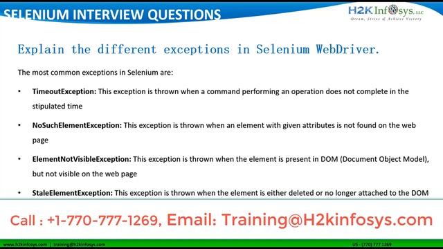 Explain The Different Exceptions In Selenium Web-driver | Selenium Interview Questions | H2k infosy