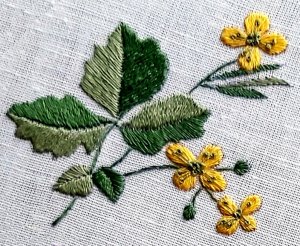 Лист, вышивка двусторонней гладью длинные и короткие стежки, часть1