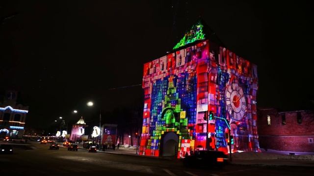Новогодняя инсталляция на Дмитриевской башне Нижегородского кремля