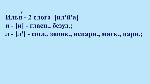 4 класс 1 часть. Звуко-буквенный разбор слова ИЛЬЯ из упр.155