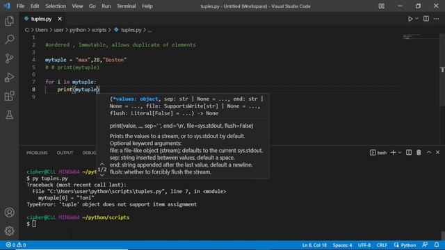 Tuples iteration in Python - Learn python programming