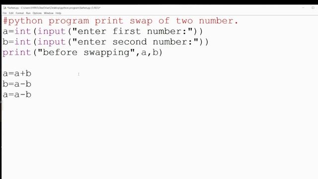 python program to print swap of two number.