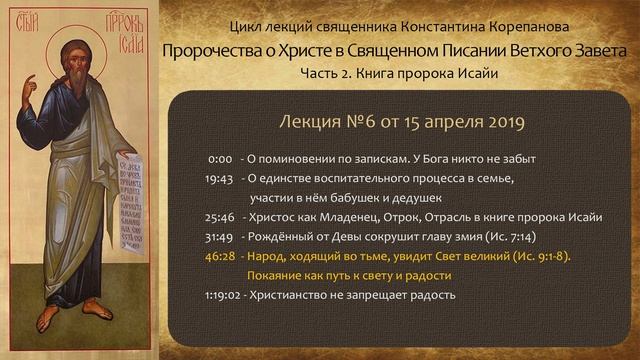 Лекция №6 от 15 апреля 2019 года. Книга пророка Исайи. Иерей Константин Корепанов.