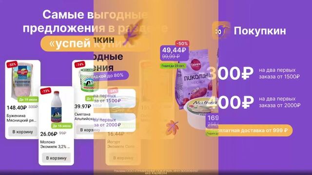 Промокод Покупкин скидка 300 рублей от 1500 рублей на первые два заказа!