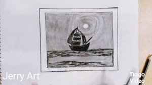 How to draw a Boat  ||  moonlight night sky drawing with pencil  || charcoal drawing techniques