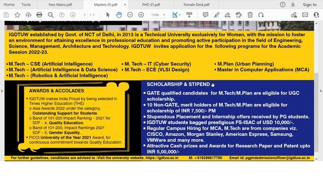 IGDTUW | Masters & PhD Admission Notice | 2022