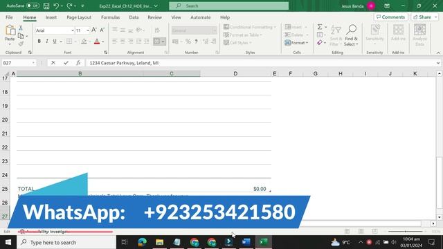 Exp22_Excel_Ch12_HOE - Invoice 1.0 | Exp22 Excel Ch12 HOE Invoice 1.0