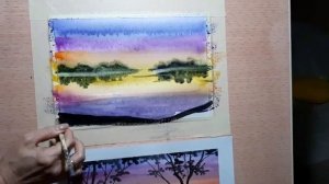 Видео урок по Изо для детей 1го и 2го класса. Пейзаж акварелью" Закат у озера"