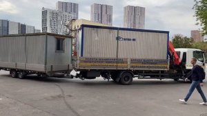 КМУ манипулятор с прицепом | выгрузка бытовки