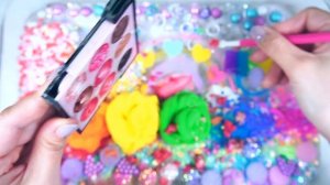 Heart Slime Mixing Makeup, clay, gliter into glossy slime #asmr #Satisfying #slimevideos #슬라임