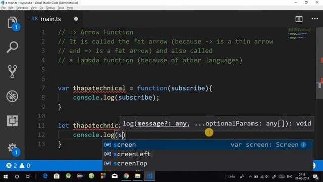 Typescript Tutorial for Beginners in Hindi #6: Arrow Functions in Typescript in Hindi [ Fat Arrow ]