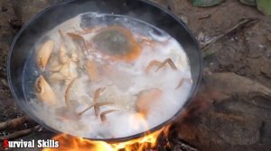 Survival Skills Primitive - Cooking crab and eating delicious ep005