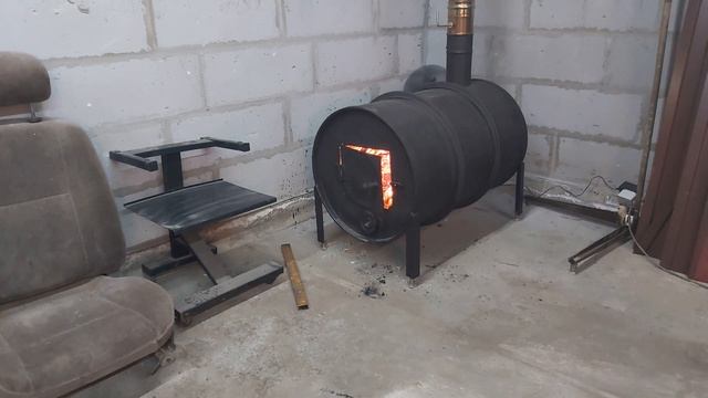 Печка из бочки, первые испытания