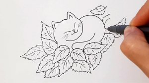 Как нарисовать КОТИКА В ОСЕННИХ ЛИСТЬЯХ