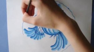 Гжель.Как нарисовать птицу. Пейзаж.