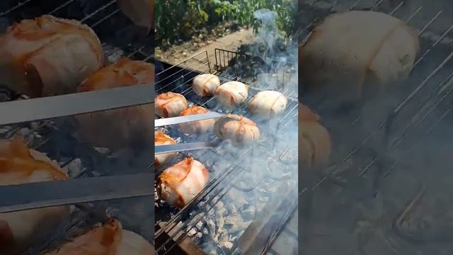 МЯСНЫЕ БОМБОЧКИ ? на углях ? #шашлык #бекон #фарш #food #рецепты #чтоприготовить #мангал #рек