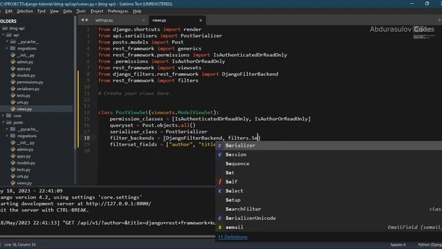 09 - DRF da ma'lumotlarni izlash va filter qilish  | Django Rest Framework Kursi - Abdurasulov Code