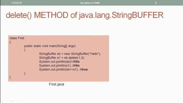 String API in Java | #42 | delete() Method of StringBuffer Class in Java