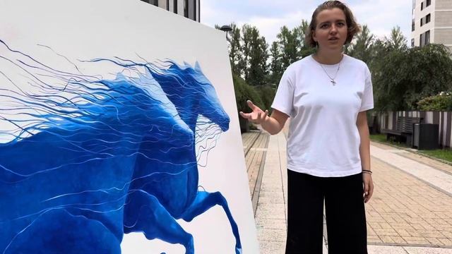 Бегущие лошади цвета ультрамарин??#картинавподарок #картинанахолсте #живописьмаслом #синий