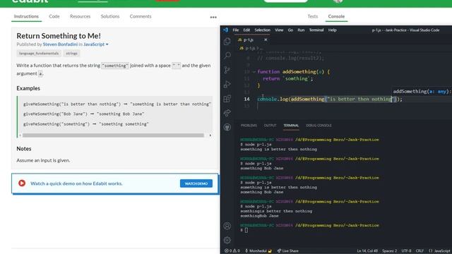 Return Something to Me! JS Problem Solve