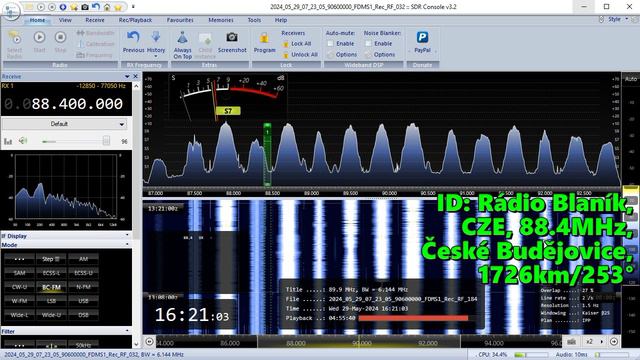 29.05.2024 13:20UTC, [Es], Rádio Blaník, Чехия, 88.4МГц, 1726км