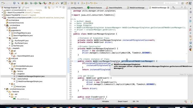 Batch 8 Selenium with Cucumber-WebDriver Implementation-Factory Design Pattern-Singleton-Part 9