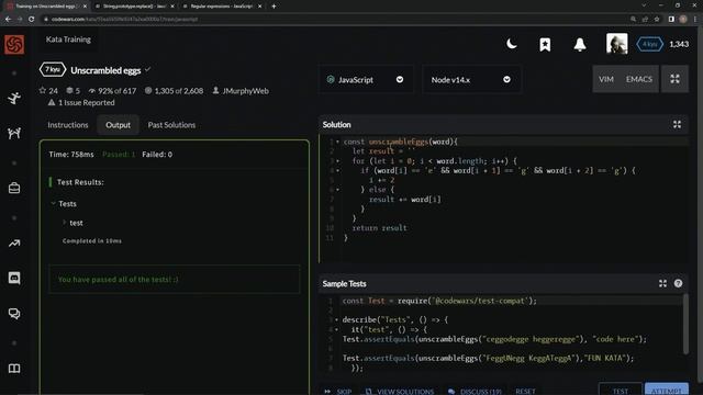 Codewars 7 kyu Unscrambled Eggs Javascript