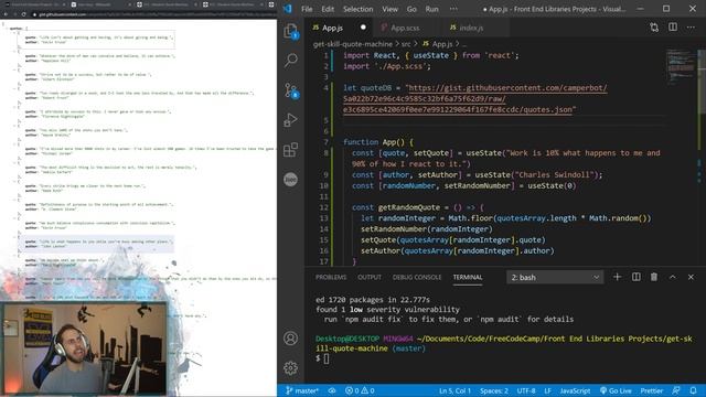 FULL Beginner's FreeCodeCamp Project - Random Quote Machine w/ React | Get Skill