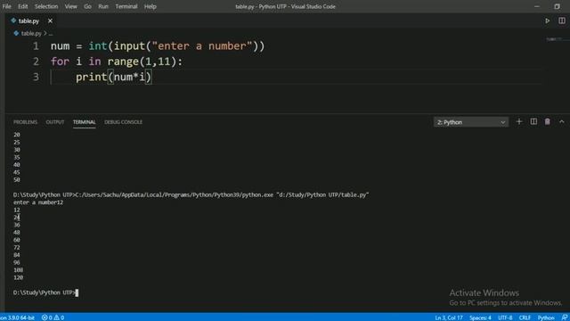Python Program to Print The Table Of A Number | Python Programs For Beginners